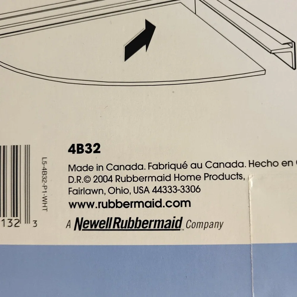 New In Box 2004 Rubbermaid Glass Corner Shelf Kit, 12 X 12 X 1.4